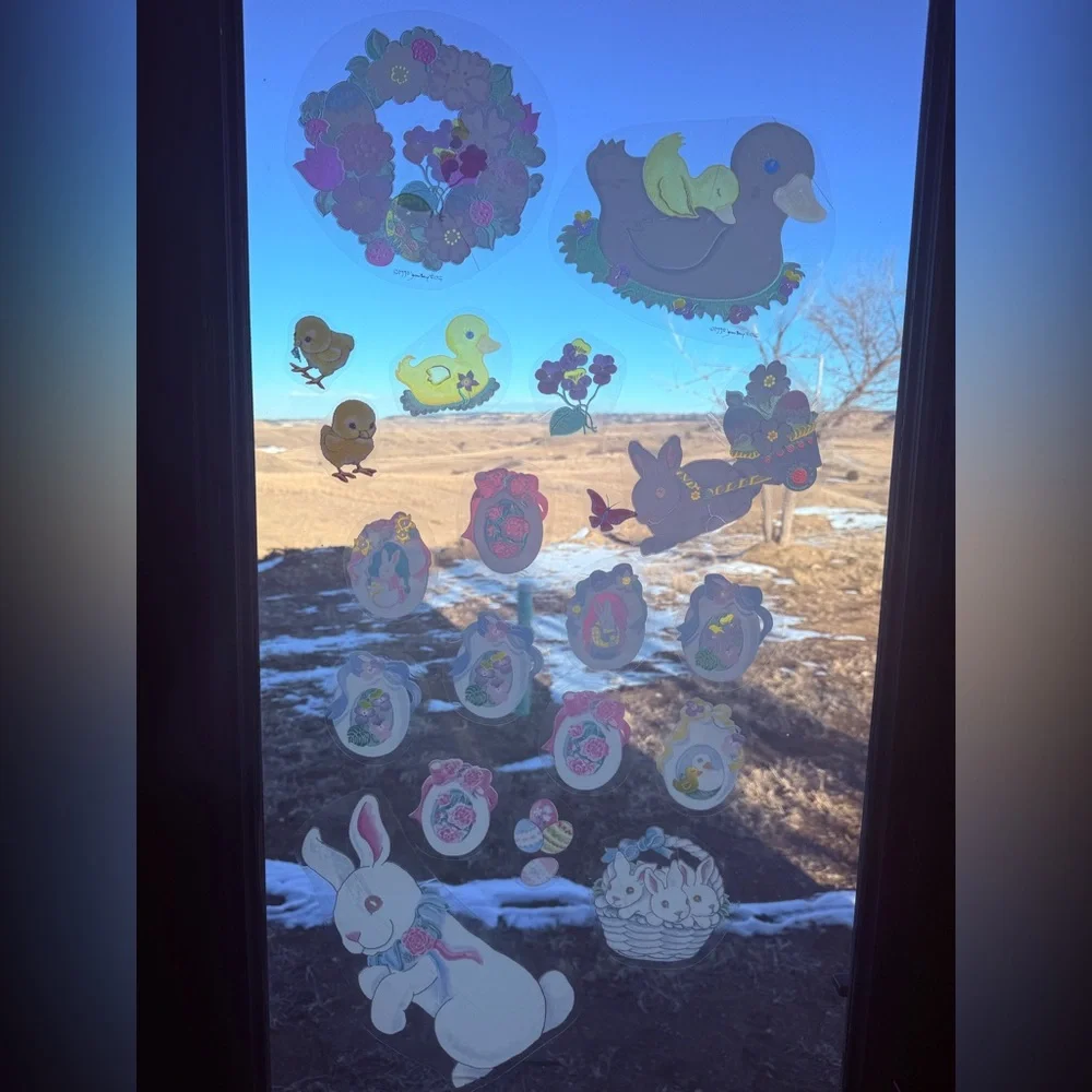 Vintage Easter window cling decorations lot bunnies eggs ducks flowers‎